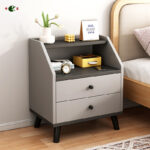 Bedside Table with Shelf and 2 Drawers