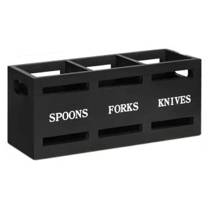 Wooden Cutlery Holder – 3-Compartment Durable Wooden Organizer