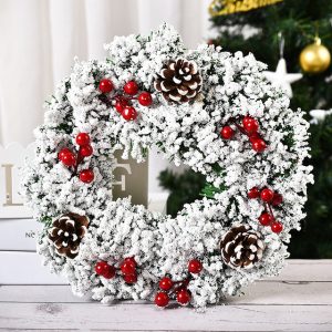 Snowy Christmas Wreath 32 cm – Pine Cone & Berries Front Door Decoration
