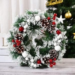 Snowy Christmas Wreath 32 cm – Pine Cone & Berries Front Door Decoration