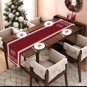 Merry Christmas Linen Table Runner
