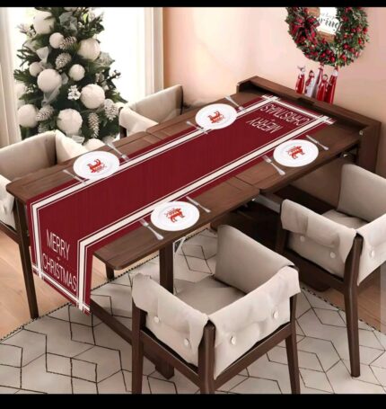 Merry Christmas Linen Table Runner