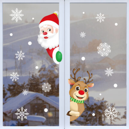 Christmas Window Stickers Santa Claus Snowflake DIY Wall Decor