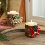 Christmas Candle Holder Wooden – Flameless LED Candelabra with Fragrance Cups, Rustic Centrepiece for Table & Mantel Holiday Decor