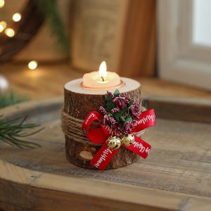 Christmas Candle Holder Wooden – Flameless LED Candelabra with Fragrance Cups, Rustic Centrepiece for Table & Mantel Holiday Decor