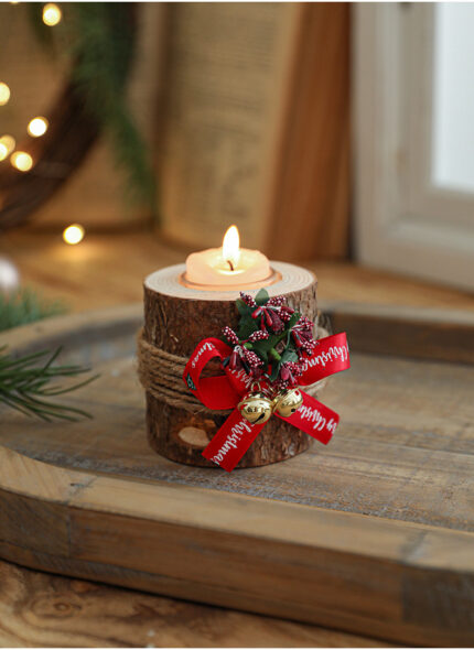 Christmas Candle Holder Wooden – Flameless LED Candelabra with Fragrance Cups, Rustic Centrepiece for Table & Mantel Holiday Decor