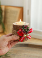 Christmas Candle Holder Wooden – Flameless LED Candelabra with Fragrance Cups, Rustic Centrepiece for Table & Mantel Holiday Decor