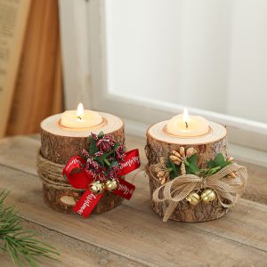 Christmas Candle Holder Wooden – Flameless LED Candelabra with Fragrance Cups, Rustic Centrepiece for Table & Mantel Holiday Decor