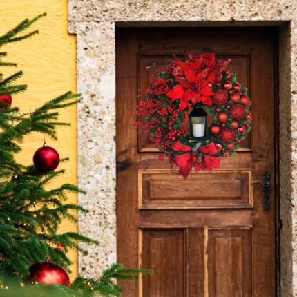 Christmas Wreath With Lamp – Prelit Festive Door Wreath