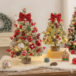 Fully Decorated Tabletop Christmas Tree with Lights & Ornaments