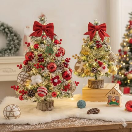 Fully Decorated Tabletop Christmas Tree with Lights & Ornaments