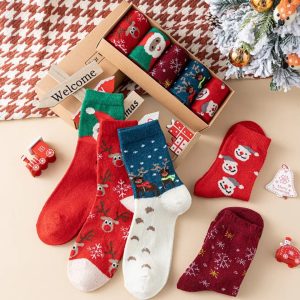 Christmas Themed Socks – Winter Wool Unisex Cartoon Thick Warm Christmas Socks