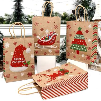 Merry Christmas Themed Gift Bags (Khaki)