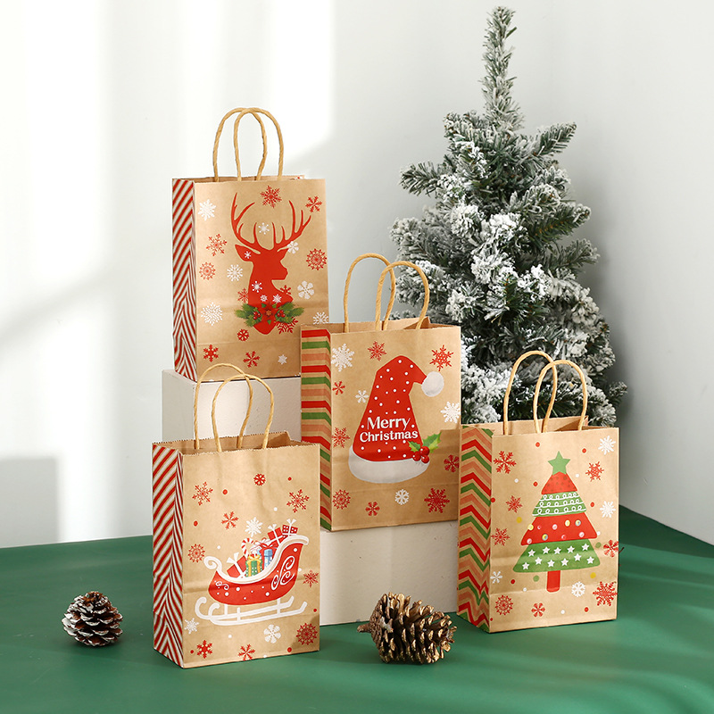 Merry Christmas Themed Gift Bags (Khaki)