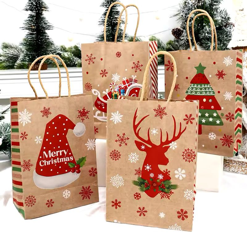 Merry Christmas Themed Gift Bags (Khaki)