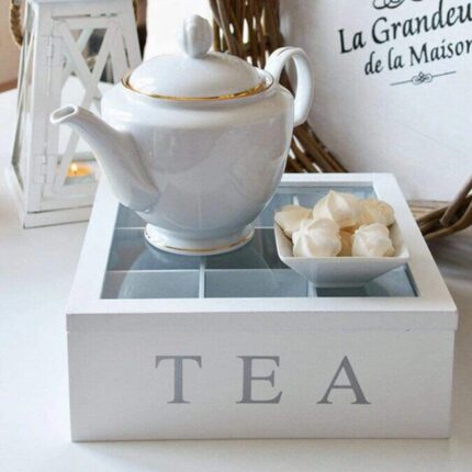 Elegant 9-Grid Bamboo Tea Bag Organizer – Eco-Friendly Storage Box with Clear Lid