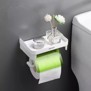 Wall-Mounted Tissue Holder (ABS Adhesive) – Black / Green