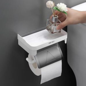 Wall-Mounted Tissue Holder (ABS Adhesive) – Black / Green