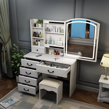 Wooden Dressing Table with LED Light in White