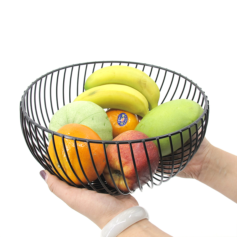Round Decorative Fruit Basket – Black & Gold Metallic Fruit Bowl