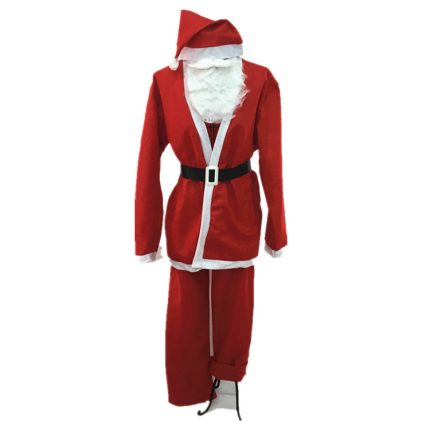 Santa Adults Christmas Outfit – Free Size Non-Woven Suit (Hat + Belt + Top + Trousers + Beard Set)