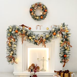 LED Christmas Garland with Ball Ornaments, Candy Canes & Eucalyptus (Battery Operated)