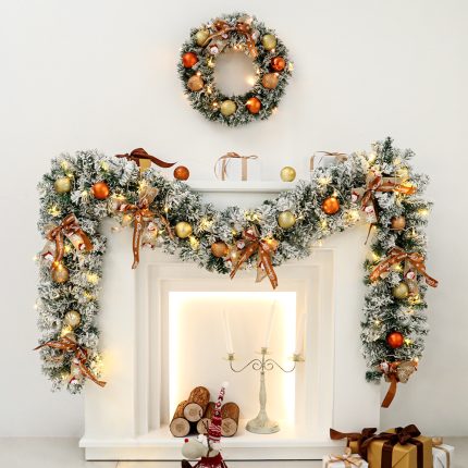 LED Christmas Garland with Ball Ornaments, Candy Canes & Eucalyptus (Battery Operated)