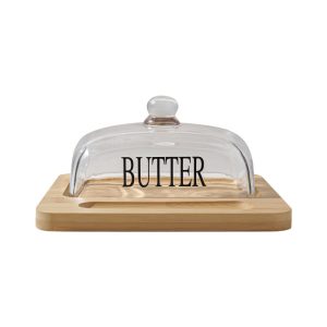 600 ml Glass Butter Dish with Bamboo Tray
