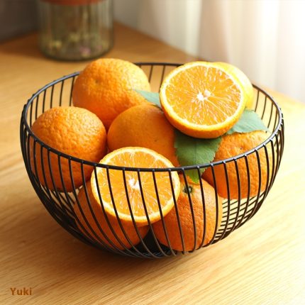 Round Decorative Fruit Basket – Black & Gold Metallic Fruit Bowl