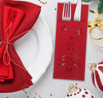 Xmas Cutlery Bag Tableware Fork Knife Storage Organizer Dinnerware Cover