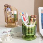 Rotating Makeup Brush Holder – Luxury Cosmetic Organizer (Green/Gold)