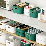 Luxury Storage Basket with Lid – Green & White PP Organizer