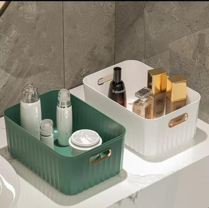 Luxury Storage Basket with Lid – Green & White PP Organizer