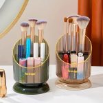 Rotating Makeup Brush Holder – Luxury Cosmetic Organizer (Green/Gold)