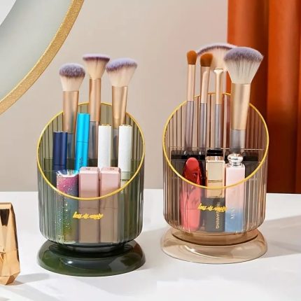 Rotating Makeup Brush Holder – Luxury Cosmetic Organizer (Green/Gold)