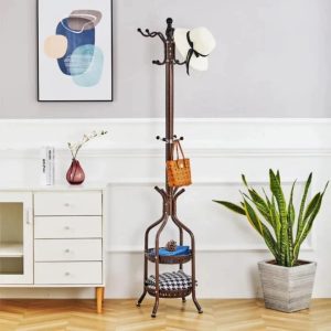 Heavy Duty Wrought Iron Coat & Handbag Floor-Standing Rack (Bronze)