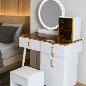 Retractable Dressing Table with LED Light (H135 cm × W80 cm × D40 cm)