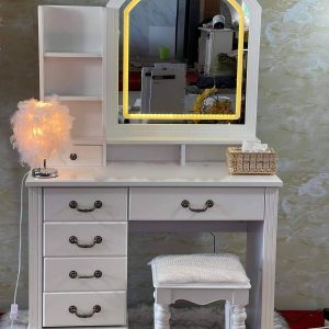 Wooden Dressing Table with LED Light in White