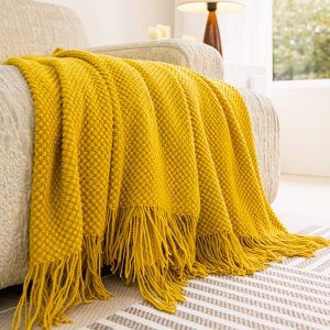 Knitted Throw Blanket – Mustard Yellow