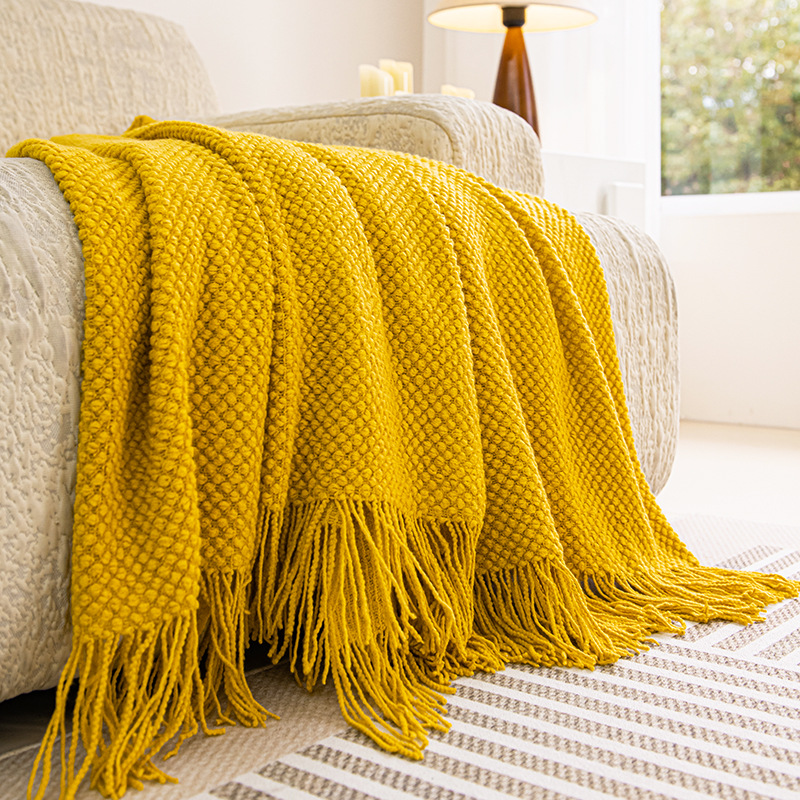 Knitted Throw Blanket – Mustard Yellow Knitted Throw Blanket – Mustard Yellow