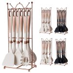 7‑pcs High Quality Silicone Kitchen Utensil Set with Storage Rack (Black Marble & White Marble)