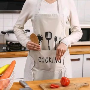 Oil-Proof Hand-Wiping Kitchen Cooking Apron (Adult Unisex, Green / Brown / White)