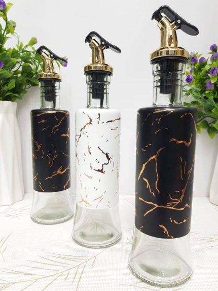320 ml Marble Glass Oil & Vinegar Bottle (White / Black)