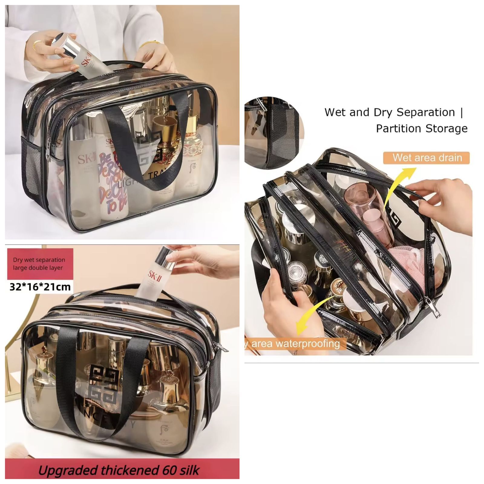 Travel Portable Cosmetic Bag – Waterproof Double Layer Wash Bag & Makeup Organizer