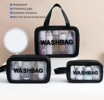 3 pcs Wash Bag Pouch – Wide Base (31 cm, 21 cm, 16 cm) – Black, Pink & White