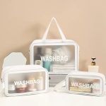 3 pcs Wash Bag Pouch – Wide Base (31 cm, 21 cm, 16 cm) – Black, Pink & White