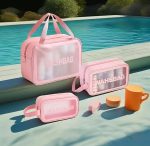 3 pcs Wash Bag Pouch – Wide Base (31 cm, 21 cm, 16 cm) – Black, Pink & White