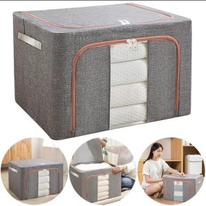 100L Zipped Storage Box / Wardrobe Organiser – Grey, Navy Blue & Beige