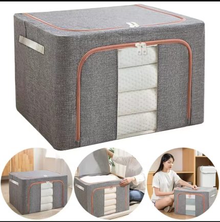 100L Zipped Storage Box / Wardrobe Organiser – Grey, Navy Blue & Beige