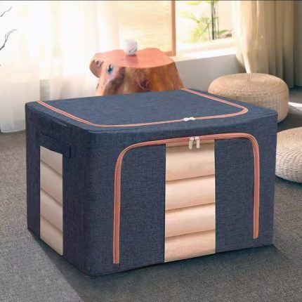 100L Zipped Storage Box / Wardrobe Organiser – Grey, Navy Blue & Beige